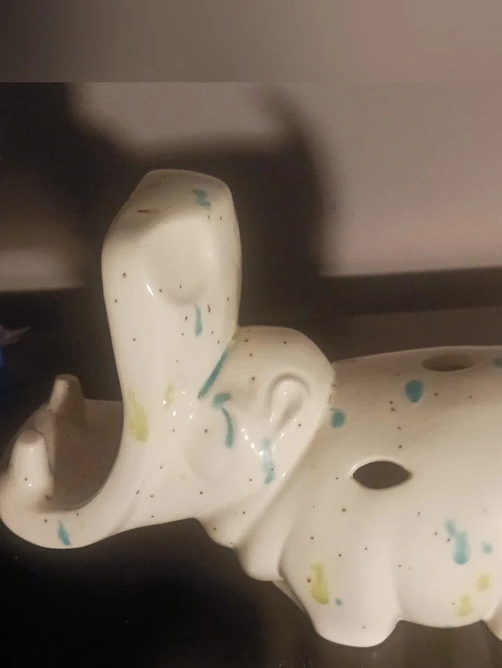 Vtg 70s White W/blue Speckled  Toothbrush Holder Hippo Unique  Home Accessories